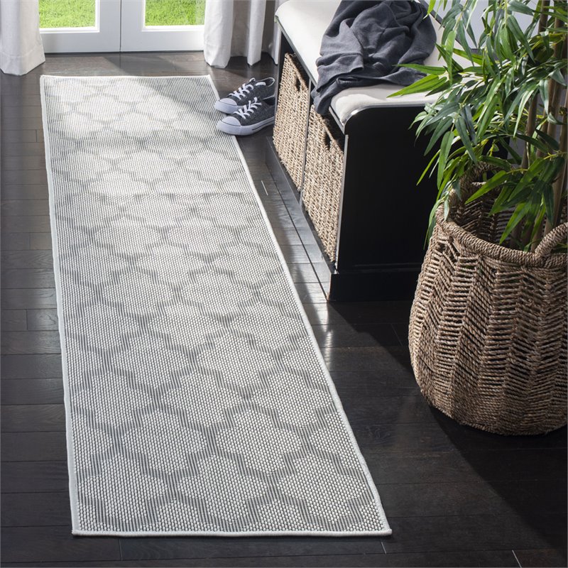 Pemberly Row Polypropylene 2' x 8' Runner Rug in Ivory and Light Gray