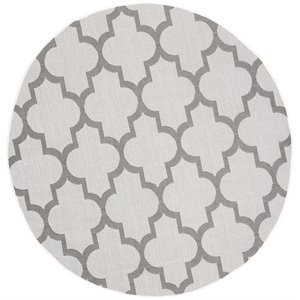Pemberly Row Contemporary Polypropylene 6'7&quot Round Rug in Ivory and Gray