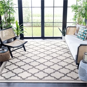 Pemberly Row Contemporary Polypropylene 9' x 12' Rug in Ivory and Gray
