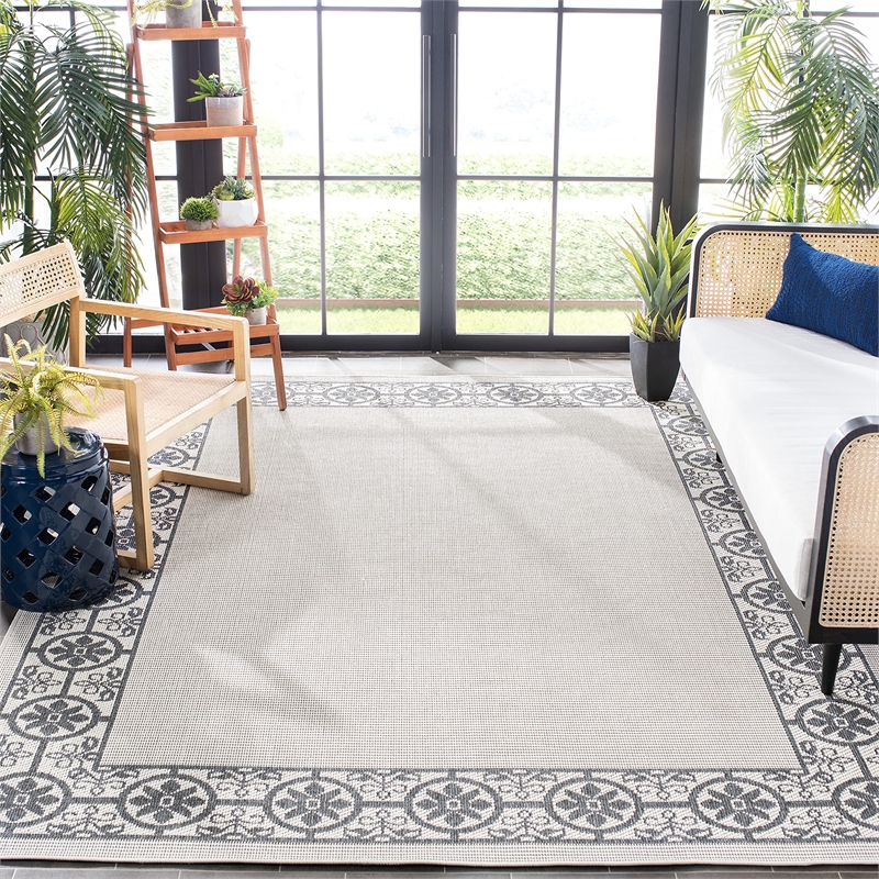 Pemberly Row Polypropylene 9' x 12' Rug in Ivory and Charcoal