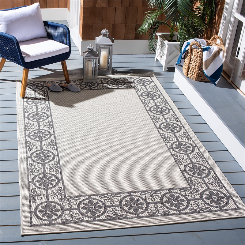 Pemberly Row Polypropylene 9' x 12' Rug in Ivory and Charcoal