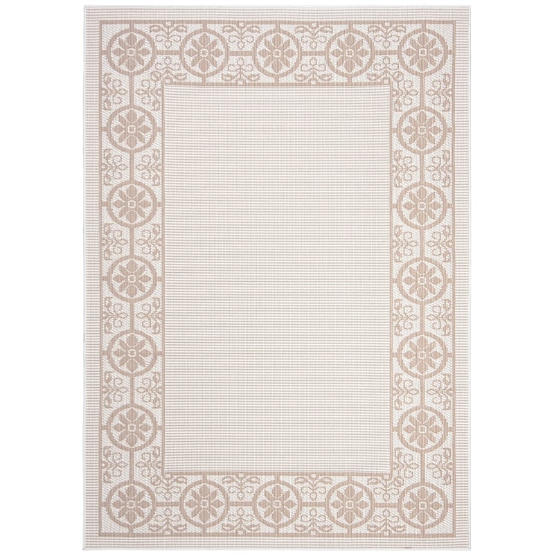 Pemberly Row Contemporary Polypropylene 4' x 6' Rug in Ivory and Beige