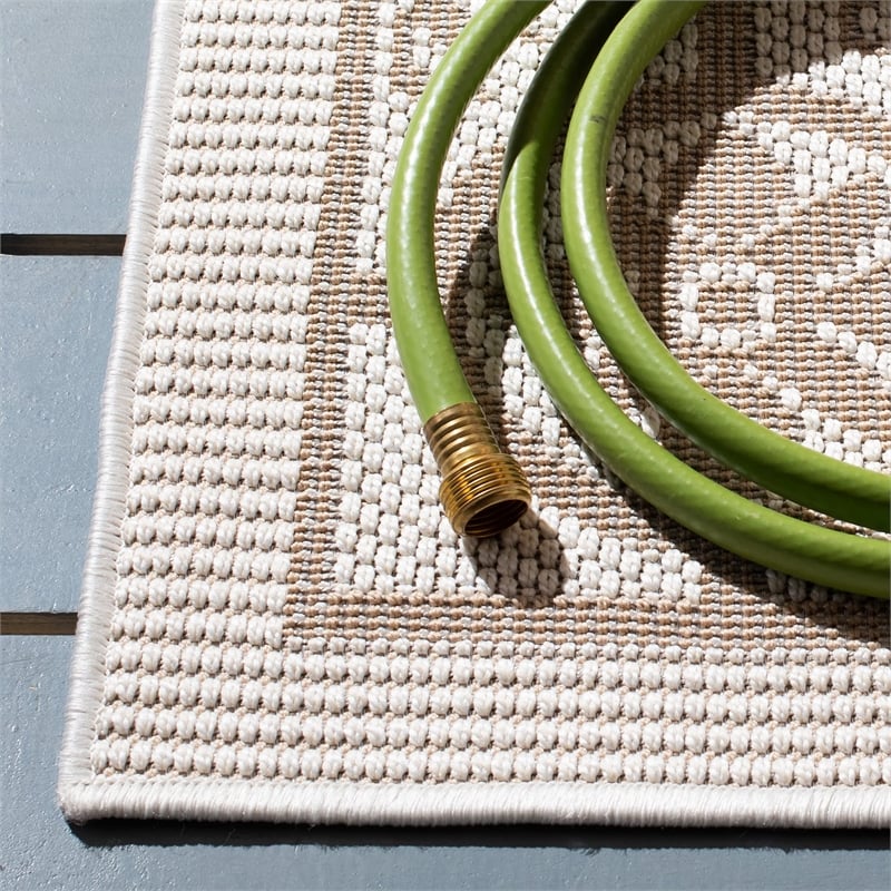 Pemberly Row Contemporary Polypropylene 8' x 10' Rug in Ivory and Beige