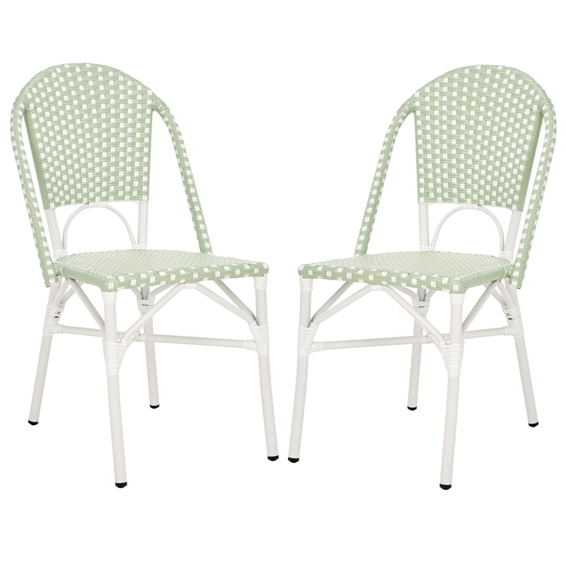 Pemberly Row Coastal Aluminum Bistro Chairs in Green & White Finish