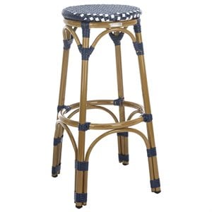 Pemberly Row Aluminum 30&quot Wicker Bar Stool in Navy and White