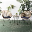 Pemberly Row 3 Piece Rattan Conversation Set in Brown and Navy