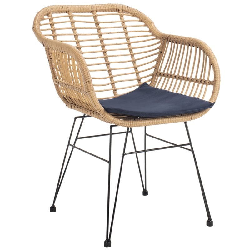 Pemberly Row 3 Piece Rattan Conversation Set in Brown and Navy