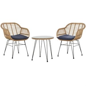 Pemberly Row 3 Piece Rattan Conversation Set in Brown and Navy