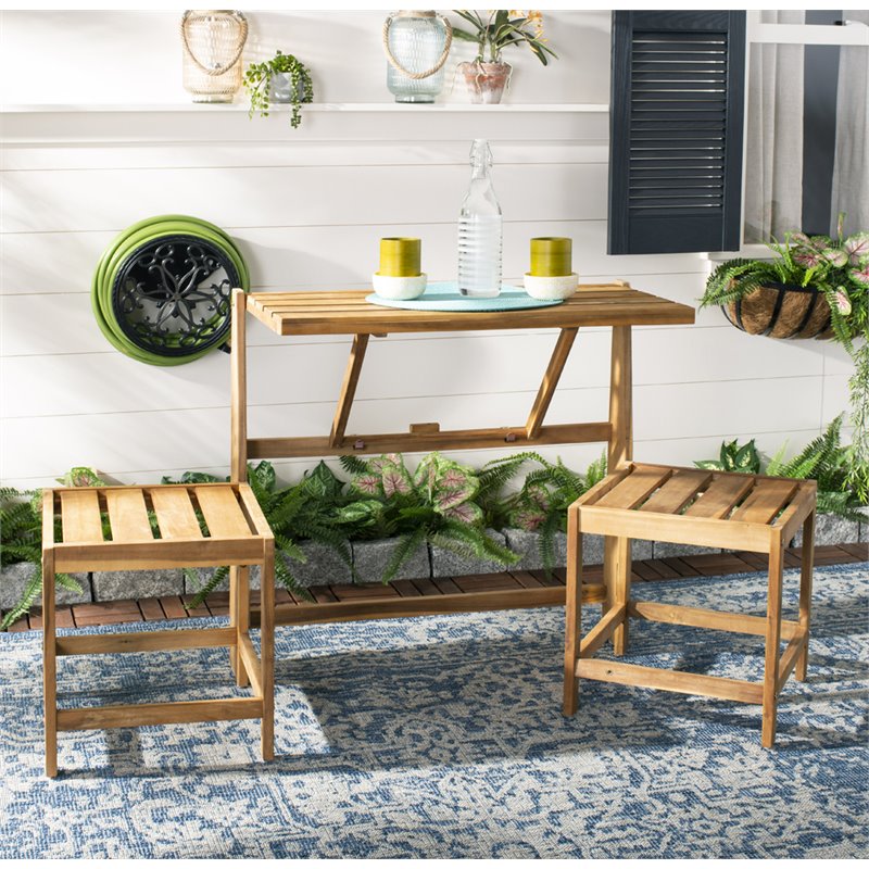 Pemberly Row Contemporary Convertible Patio Bench in Natural