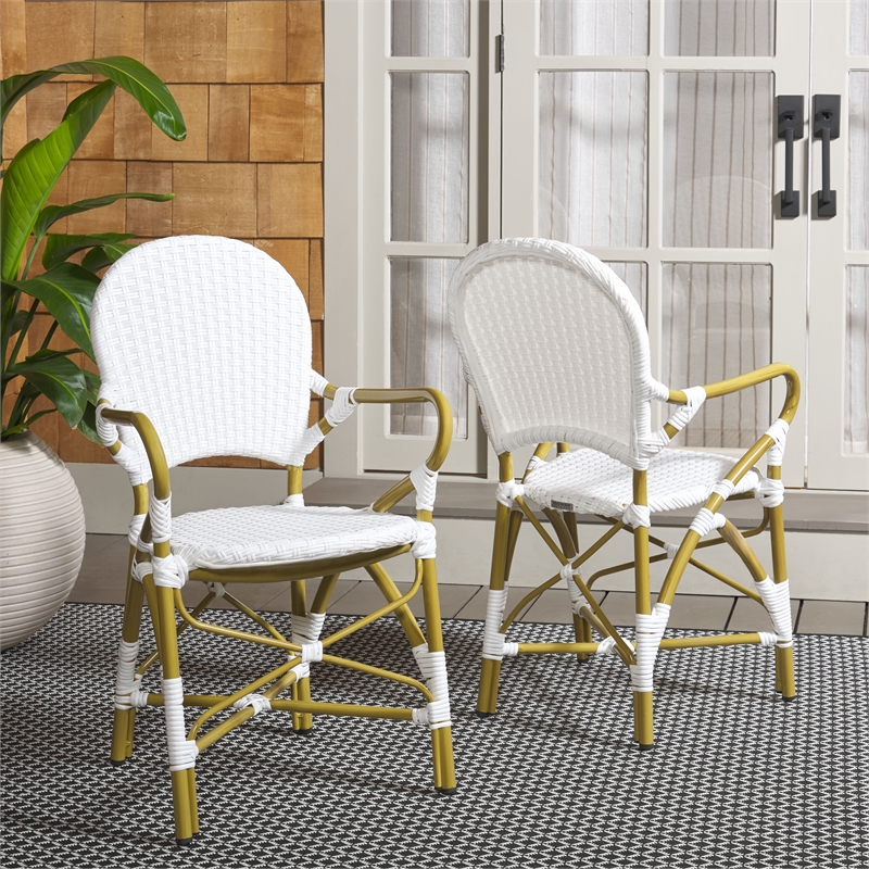 Pemberly Row Coastal Wood and Metal Arm Chair in White Finish