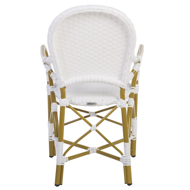 Pemberly Row Coastal Wood and Metal Arm Chair in White Finish
