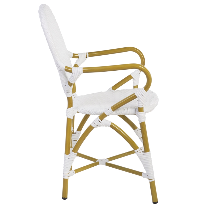 Pemberly Row Coastal Wood and Metal Arm Chair in White Finish
