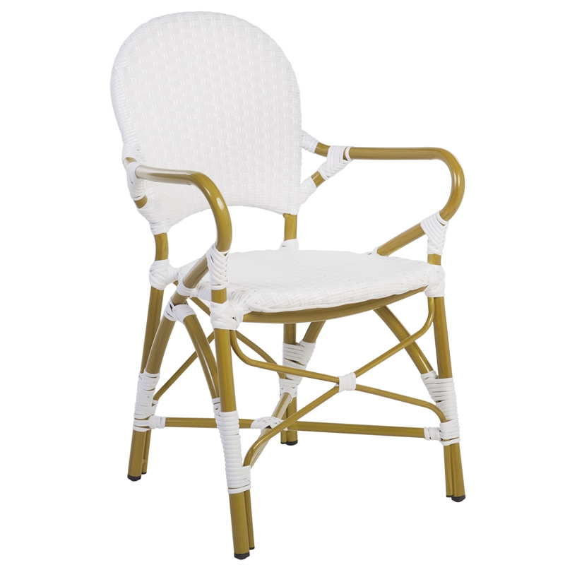 Pemberly Row Coastal Wood and Metal Arm Chair in White Finish