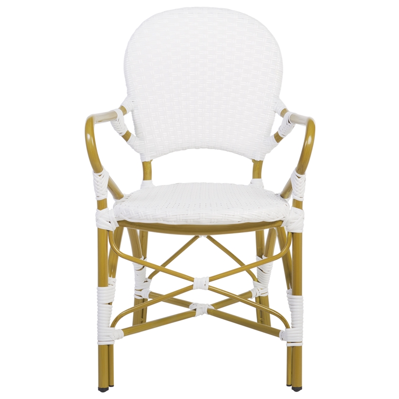 Pemberly Row Coastal Wood and Metal Arm Chair in White Finish