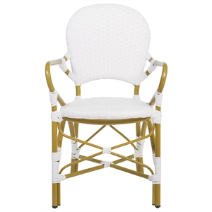 Pemberly Row Coastal Wood and Metal Arm Chair in White Finish