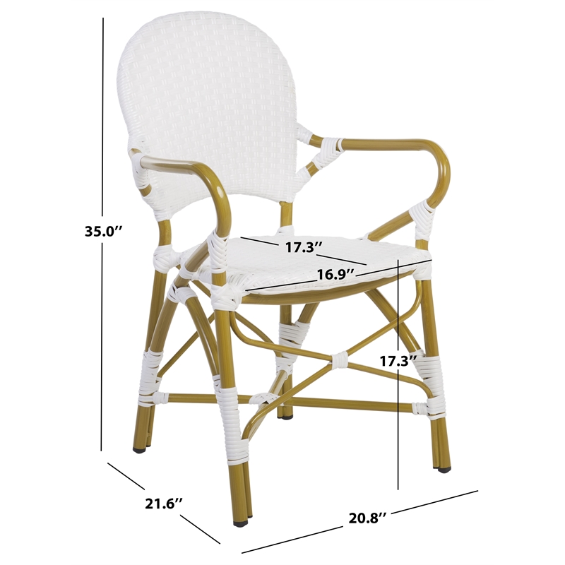 Pemberly Row Coastal Wood and Metal Arm Chair in White Finish