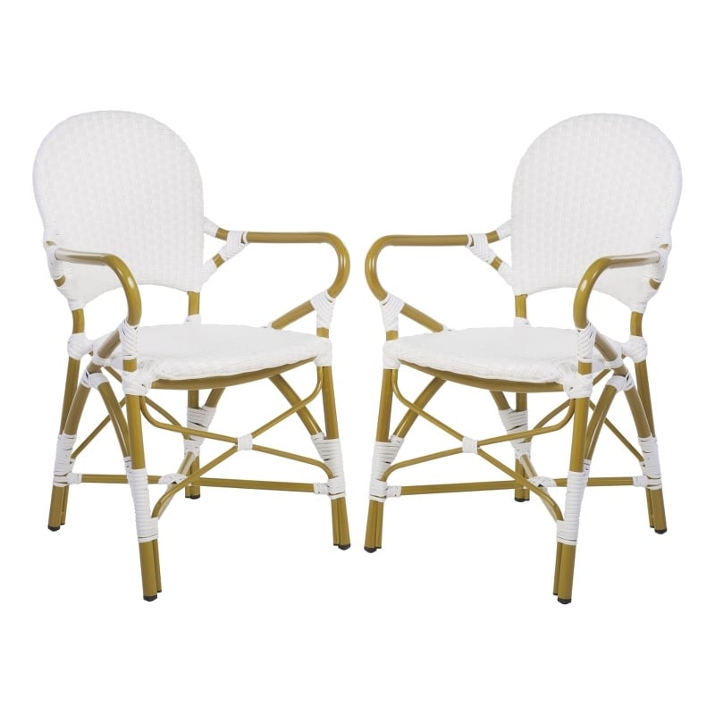 Pemberly Row Coastal Wood and Metal Arm Chair in White Finish