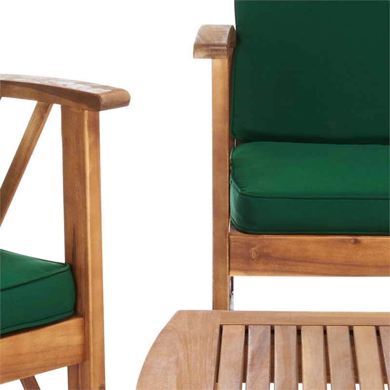 Pemberly Row Transitional Wood 4Pc Outdoor Set in Natural / Green