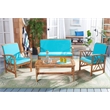 Pemberly Row Coastal Wood 4Pc Outdoor Set in Natural & Aqua Finish