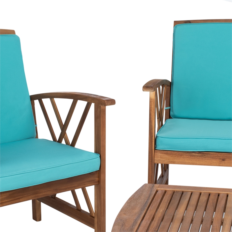 Pemberly Row Coastal Wood 4Pc Outdoor Set in Natural & Aqua Finish