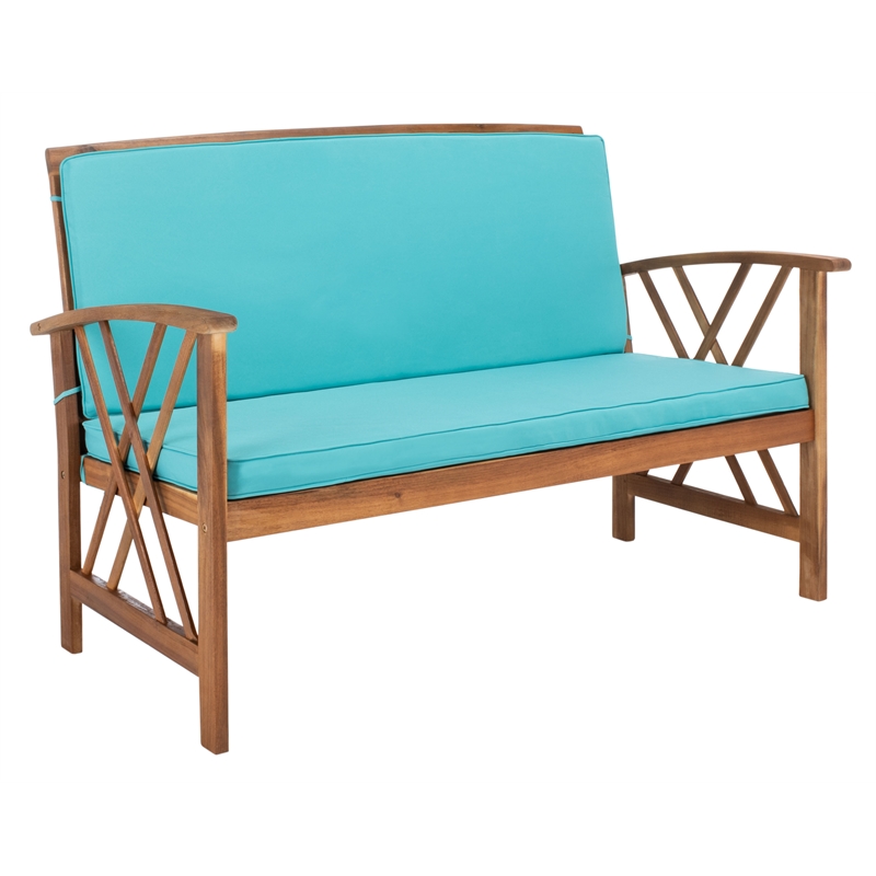 Pemberly Row Coastal Wood 4Pc Outdoor Set in Natural & Aqua Finish