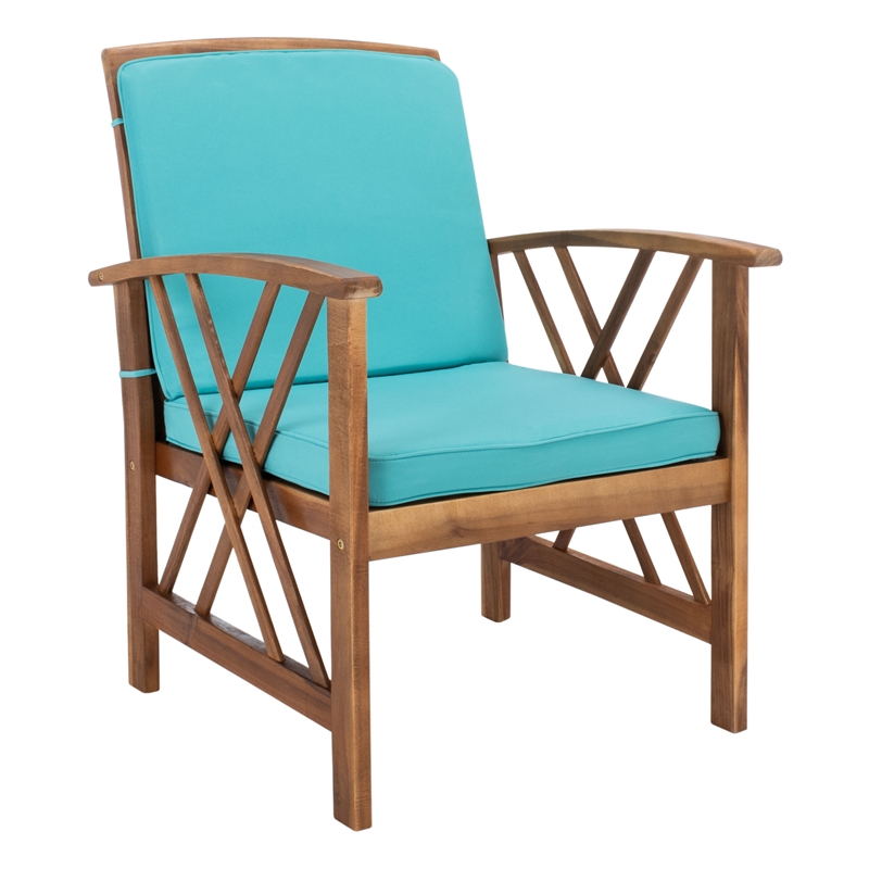Pemberly Row Coastal Wood 4Pc Outdoor Set in Natural & Aqua Finish