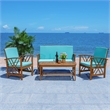 Pemberly Row Coastal Wood 4Pc Outdoor Set in Natural & Aqua Finish