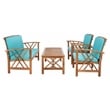 Pemberly Row Coastal Wood 4Pc Outdoor Set in Natural & Aqua Finish