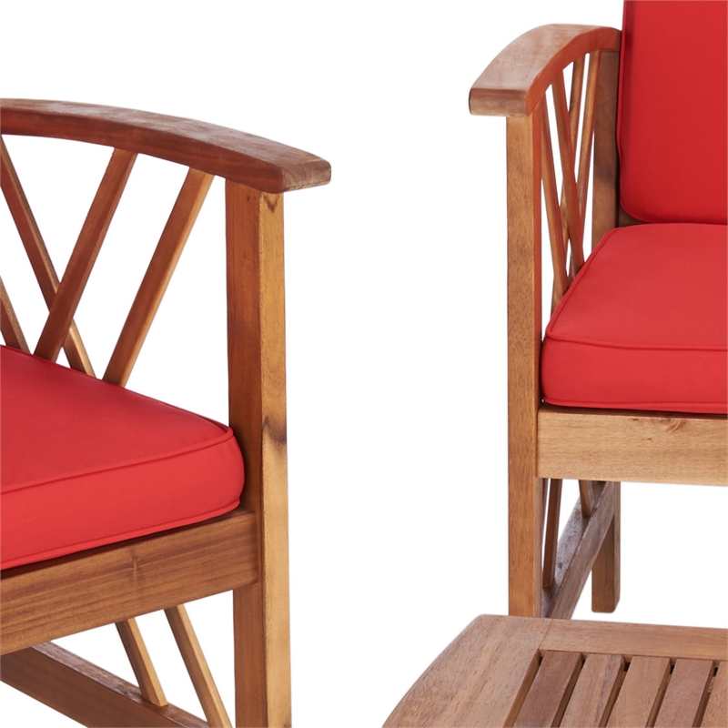 Pemberly Row Transitional Wood 4Pc Outdoor Set in Natural / Red