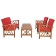 Pemberly Row Transitional Wood 4Pc Outdoor Set in Natural / Red