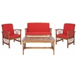 Pemberly Row Transitional Wood 4Pc Outdoor Set in Natural / Red