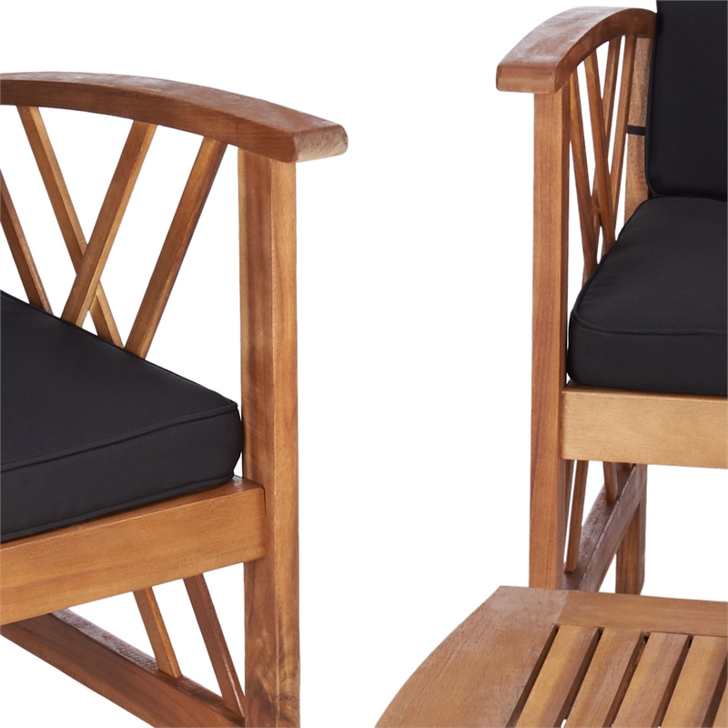 Pemberly Row Transitional Wood 4Pc Outdoor Set in Natural / Black