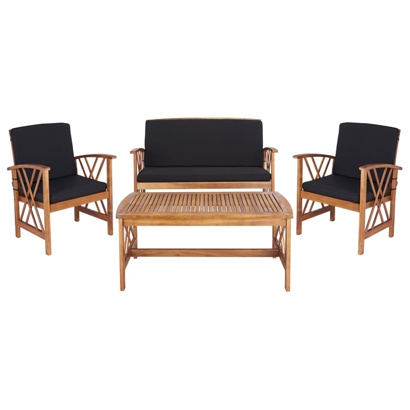 Pemberly Row Transitional Wood 4Pc Outdoor Set in Natural / Black