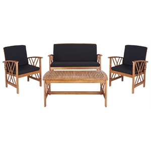 Pemberly Row Transitional Wood 4Pc Outdoor Set in Natural / Black