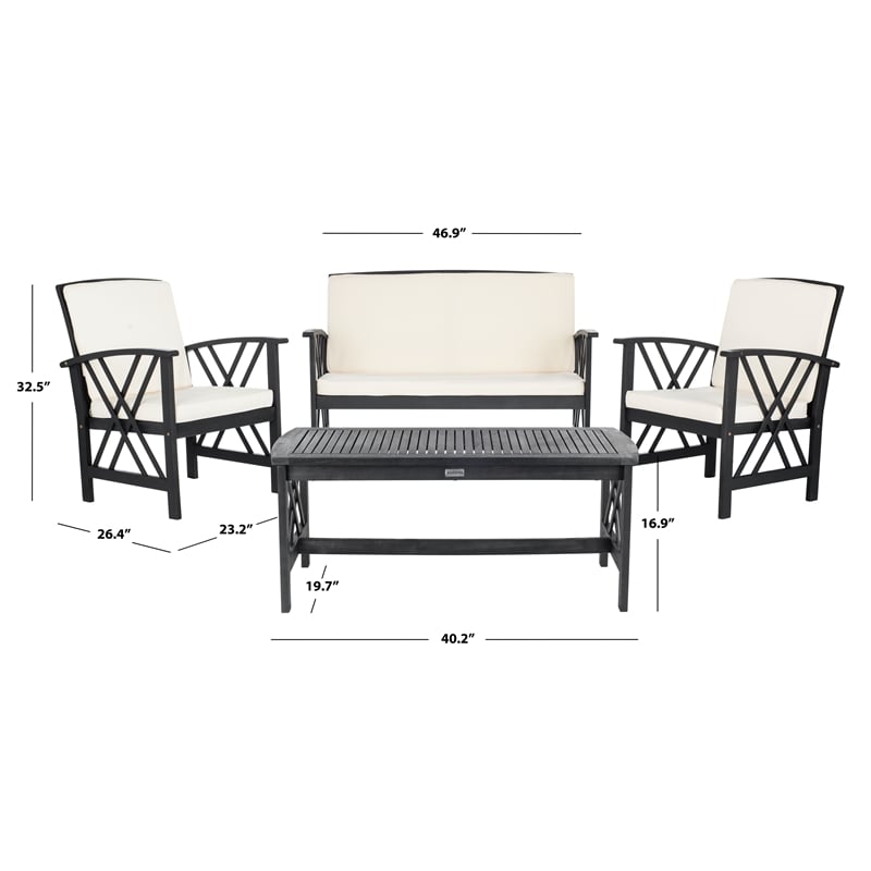 Pemberly Row Transitional Wood 4Pc Outdoor Set in Black / Beige