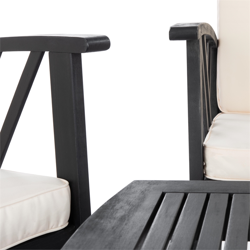 Pemberly Row Transitional Wood 4Pc Outdoor Set in Black / Beige
