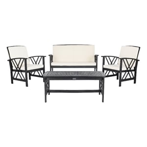 Pemberly Row Transitional Wood 4Pc Outdoor Set in Black / Beige