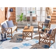 Pemberly Row Wood 4 Pc Outdoor Set in Natural / Beige / Navy / White