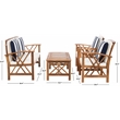 Pemberly Row Wood 4 Pc Outdoor Set in Natural / Beige / Navy / White