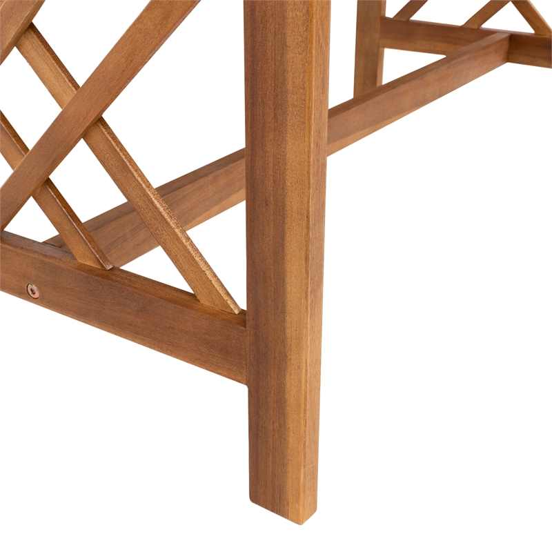 Pemberly Row Wood 4 Pc Outdoor Set in Natural / Beige / Navy / White