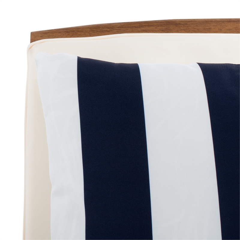 Pemberly Row Wood 4 Pc Outdoor Set in Natural / Beige / Navy / White