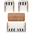 Pemberly Row Wood 4 Pc Outdoor Set in Natural / Beige / Navy / White