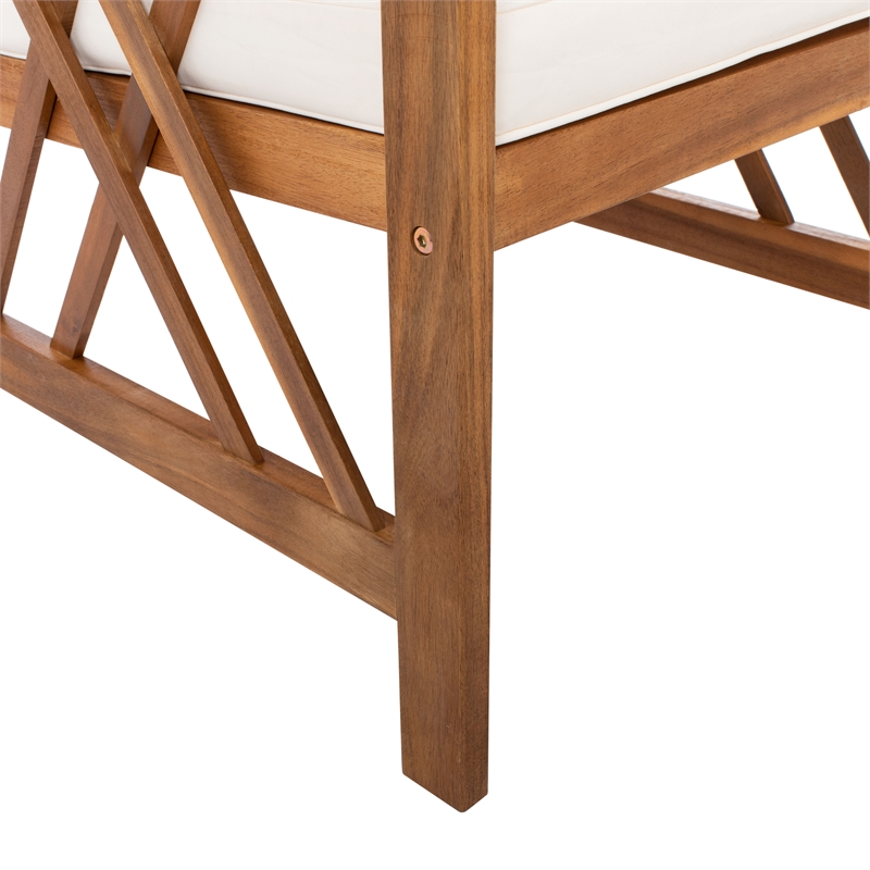 Pemberly Row Wood 4 Pc Outdoor Set in Natural / Beige / Navy / White