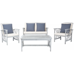 Pemberly Row Transitional Wood 4Pc Outdoor Set in Gray / Beige