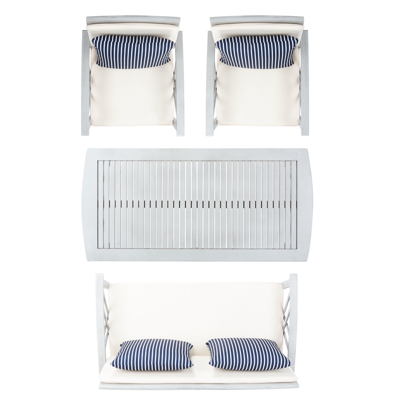 Pemberly Row Transitional Wood 4Pc Outdoor Set in Gray / Beige