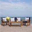 Pemberly Row Transitional Wood 4Pc Outdoor Set in Natural / Navy