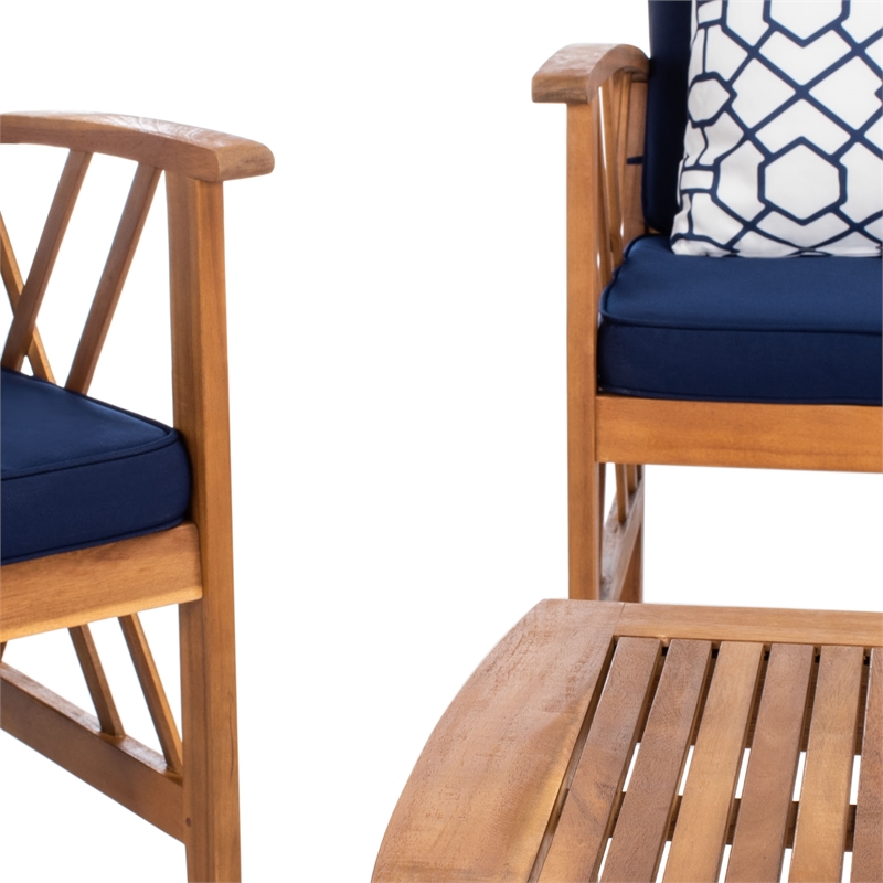 Pemberly Row Transitional Wood 4Pc Outdoor Set in Natural / Navy
