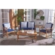 Pemberly Row Transitional Wood 4Pc Outdoor Set in Natural / Navy