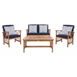 Pemberly Row Transitional Wood 4Pc Outdoor Set in Natural / Navy