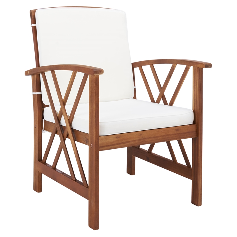 Pemberly Row Transitional Wood 4 Piece Outdoor Set in Natural / Beige